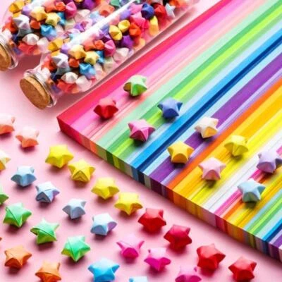 Lucky Stars Origami Paper Folding Craft Shinny Strips Double-Sided New Wish Y9Q6 - Image 1 of 4