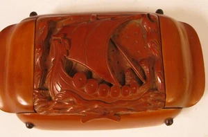 ANTIQUE ICELAND HAND CARVED VIKING NORDIC SHIP WOOD TRINKET JEWELRY BOX SUPERB ! - Picture 1 of 6