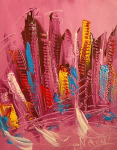 NEW YORK PAESAGGIO URBANO IMPRESSIONISTA GRANDE QUADRO ORIGINALE TELA eq4Tgr - Foto 1 di 1