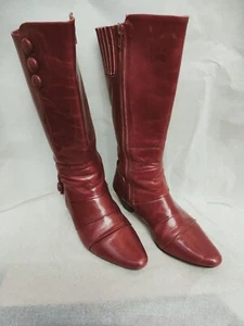 Django & Juliette STICK Womens 36 Calf High Pinot Red Cuban Heel Boots Zipper - Picture 1 of 19