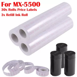 30 Rolls Price Labels Gun Paper Tag Sticker for MX-5500 Labeller White Red Line - Picture 1 of 21