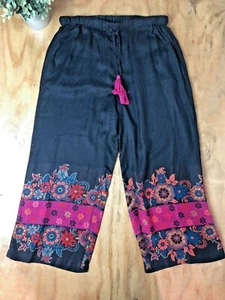 Avani Bel Amour Beautiful Embroidered Cropped Floral Slip On Wide Leg M NWT - Picture 1 of 7