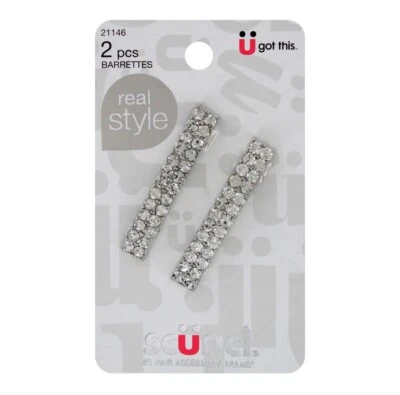 Scunci Real Style Rhinestone Crystal Clear Barrette, 2-Pieces - Image 1 of 2