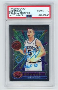 JASON KIDD "HOF 18" Signed 1994 FINEST ROOKIE Basketball Card PSA Auto 10