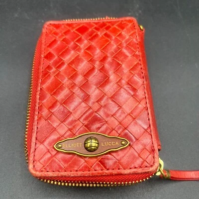 Elliott Lucca Red Leather Woven Rectangular Wristlet Credit Card Wallet Clutch - Image 1 of 4