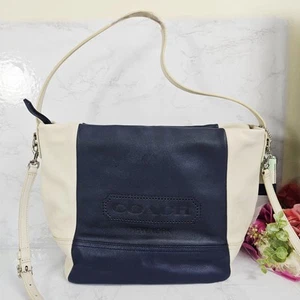 Bolso Bandolera Coach Mujer Azul Marino/Beige Cuero Legado Fin de Semana Hobo Hombro - Imagen 1 de 22