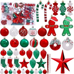 125 Pcs Christmas Tree Ornaments Set, Red Green White Shatterproof Christmas Dec - Picture 1 of 9