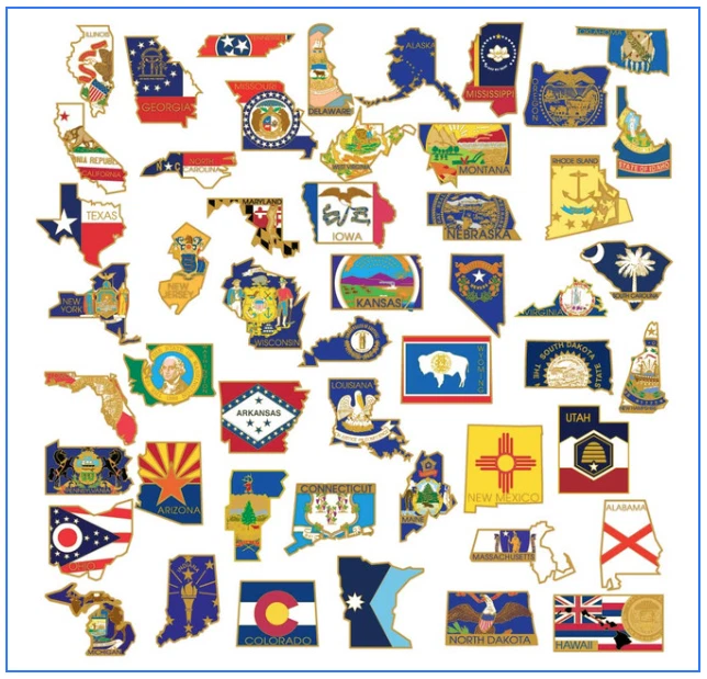 Pin de solapa esmaltada en forma de estado PinMart's 50 colección EE. UU. paquete económico completo nuevo en caja Foto 1 de 1