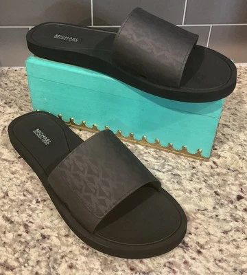 MICHAEL KORS Mujer Talla 10 M NEGRO MOLDEADO WADE TOBOGÁN/SANDAL PVC NUEVO Foto 1 de 4