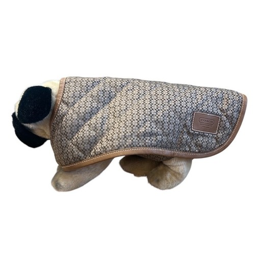 Giacca cane Coach pelle bordo tessuto logo taglia S marrone marrone arancione posh regalo cucciolo