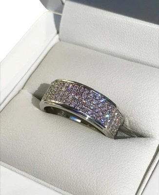 Brillante Bianco Zirconia Cubica Solido da Uomo Fedina 925 Argento Misura 10 US - Immagine 1 di 4