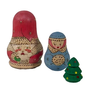 Weihnachtsmann & kleines Mädchen & Weihnachtsbaum russische 3 verschachtelte Puppen handbemalt signiert - Bild 1 von 23