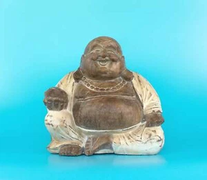 8" Holz Handarbeit weiß gewaschen lachender glücklicher Buddha Statue Skulptur Figur - Bild 1 von 6