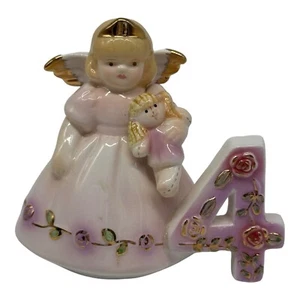 Vintage Keramik Geburtstag Engel Alter 4 von Russ Berrie akzentuiert mit 24k Gold - Bild 1 von 16