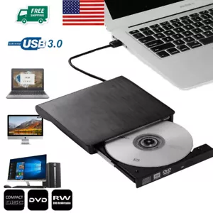 External CD DVD RW Drive USB 3.0 Writer Slim Burner Player Black For Laptop PC - Picture 1 of 11