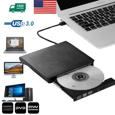 External CD DVD RW Drive USB 3.0 Writer Slim Burner Player Black For Laptop PC - Image 1 of 4