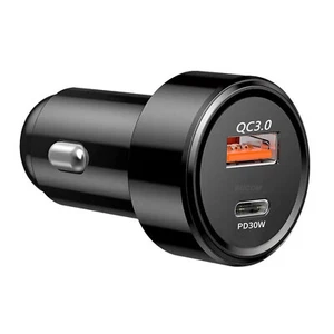 Smartphone Schnell Auto Ladegerät PD30W QC 3.0 USB-C und USB Anschluss Dual Port - Picture 1 of 4