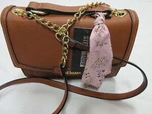 Steve Madden Textured Cognac Crossbody Satchel Snap Compartment With Scarf NWT