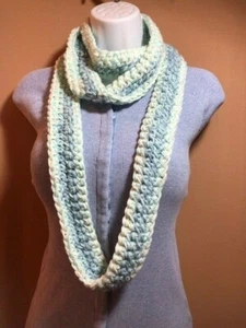 Hand Crochet Infinity Scarf ~ 2x82 ~ Glacier~ So Soft Gorgeous ~ Machine Wash! - Picture 1 of 7