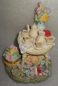 Garden Party Coffee/Tea with Flowers Hinged Trinket Music Box Sankyo 6.5" x 5.5" - Picture 1 of 13