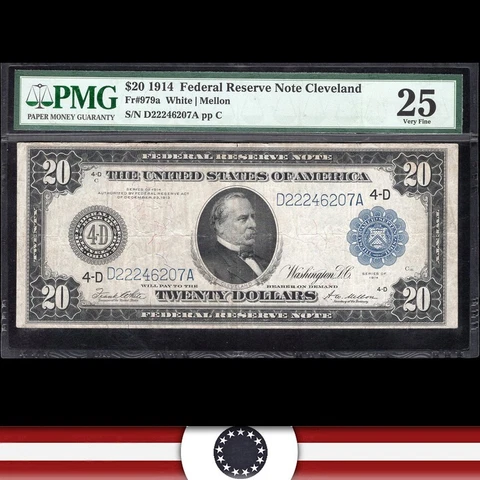 1914 $20 CLEVELAND FRN Federal Reserve Note PMG 25 Fr 979a D22246207A Cover