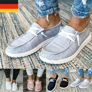 Damen Sneaker Halbschuhe Schnürer Schuhe Canvas Segeltuch Casual Turnschuhe DE - Bild 1 von 17