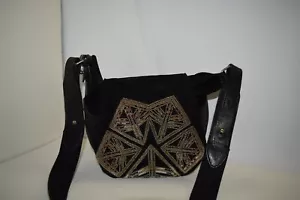 ISABEL MARANT BEADED EMBROIDERED MELLY CALF & GOAT BLACK LEATHER CROSSBODY BAG - Picture 1 of 12