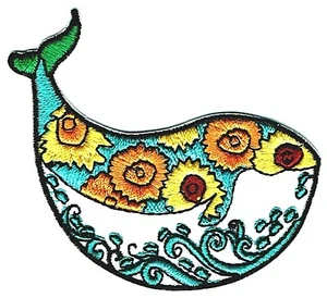 ⫸ SUNFLOWER WHALE Embroidered Patch Sea Ocean Love Peace Mushroom Hippy - NEW - Picture 1 of 2