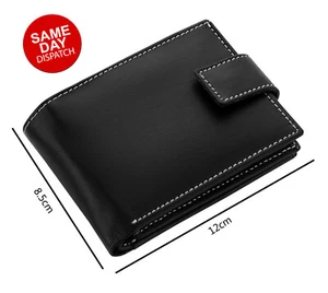 Mens GENUINE Leather Wallet Slim RFID Blocking Trifold pocket Card Holder Purse - Picture 1 of 5