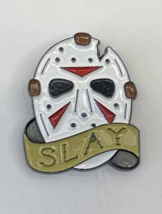 Friday The 13th Jason Voorhees “Slay” Mask Black Metal /Enamel Lapel/Hat Pin-NEW - Picture 1 of 3