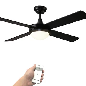 52 inch Ceiling Fan with Light Remote DC Fan 4 Blade 6-Speed Black Noiseless - Picture 1 of 7
