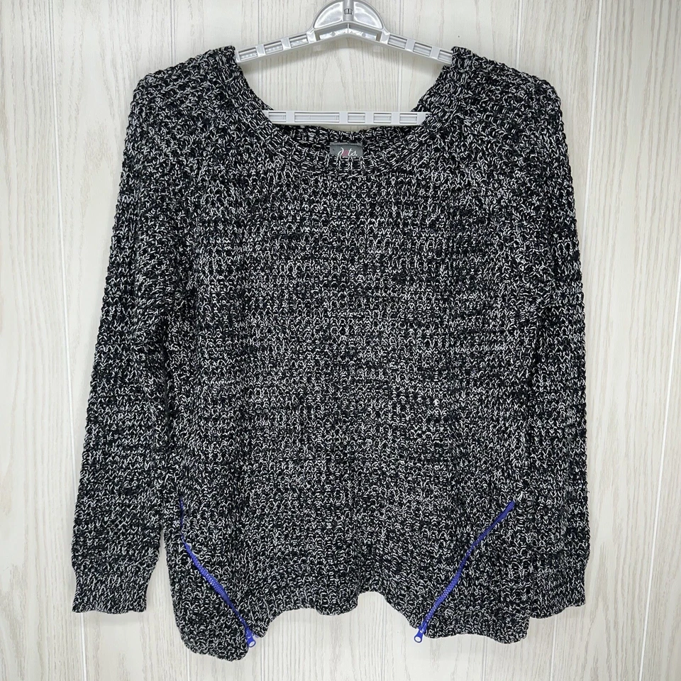 Suéter Dots Mujer 2X Negro Blanco Mármol Tejido Abierto Detalle Cremallera Manga Larga Foto 1 de 4