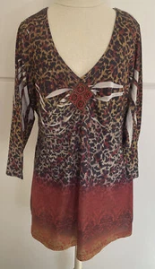 One World Live And Let Live Tejido Animal Estampado L/S Cuello Ostentoso Talla 1X Nuevo con Etiquetas - Imagen 1 de 7