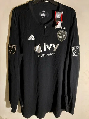 Camiseta Adidas Auténtica MLS Kansas City Equipo Deportivo Manga Larga Negra Talla L Foto 1 de 2