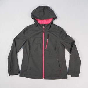 FreeTech Jacket Womens Medium Black Soft Shell Pink Fleece Hooded Full Zip - Picture 1 of 9