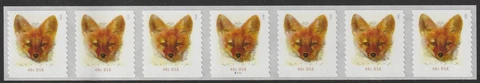 US Scott 5743 New 40c Red Fox coil PNC strip of 7, plate # B11111 Cover