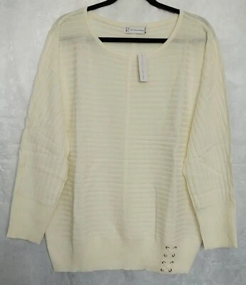 Womens Sweater XXL Cream Ribbed Lace-Up Waist Dolman Sleeve New York&Company~New - Image 1 of 4