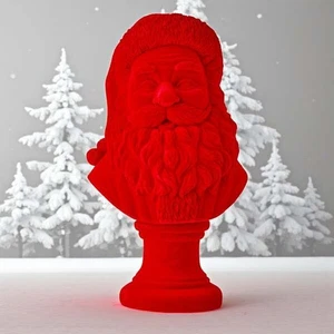 Christmas Red Flocked Santa Claus 8" Bust Tabletop Decoration New 2025 - Picture 1 of 2