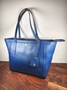 Borsa a mano Ralph Lauren Claire Crosshatch blu in pelle con cerniera - Foto 1 di 16