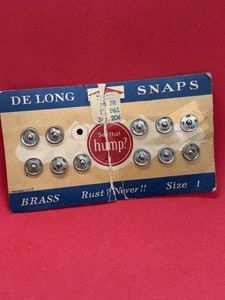Vintage De Long Snaps Sewing Brass Size 1 On Original Card - Picture 1 of 3