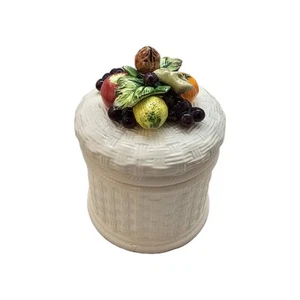 Vintage Holt & Howard Cookie Jar In Basket Weave Pattern W/Colorful Fruit Top - Picture 1 of 7