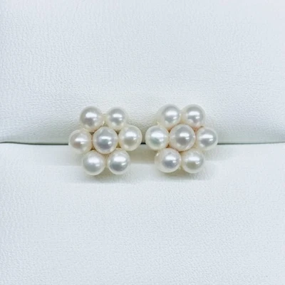 14k Yellow Gold Pearl Flower Snowflake Star Stud Earrings - Image 1 of 4