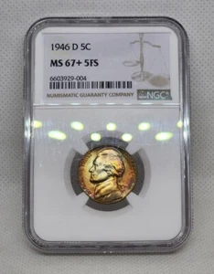 1946 D Jefferson Nickel NGC MS67+ Plus 5FS Full Steps Rainbow Toned Monster Coin - Picture 1 of 13