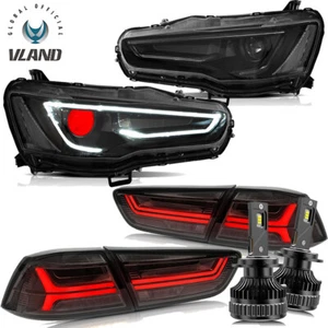 Vland For 2008-17 Lancer & EVO X Black Headlights+Rear Tail Lamps+Led Bulbs Kits - Picture 1 of 24