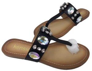 Kensie Women's Tatianly Large Prism Stones Thong Sandals Black Size:8.5 110A - Picture 1 of 5