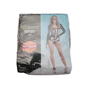 Day of the Dead Bodysuit Skeleton Bones Fancy Dress Up Halloween Adult Costume - Picture 1 of 7