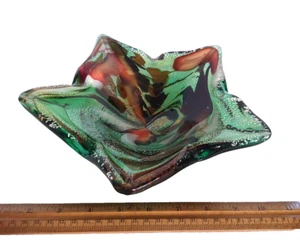 Vintage Murano? Italy Gold & Silver Flecked Art Glass Flower Petals Fruit Bowl - Picture 1 of 7