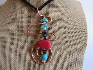 Kupfer Kreis des Lebens/Wasserlinie Anhänger Halskette Zuni Bär Schmuck Leder 4300 - Bild 1 von 5