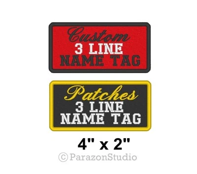 Custom Embroidered Name Tag Sew on Patch Biker Outlaw 3 Lines Badge 4" x 2" (A)  - Image 1 of 4