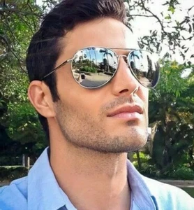 Large Big Silver Chrome White Metal Aviator Mirror Mens Glasses Sunglasses 215 L - Picture 1 of 4